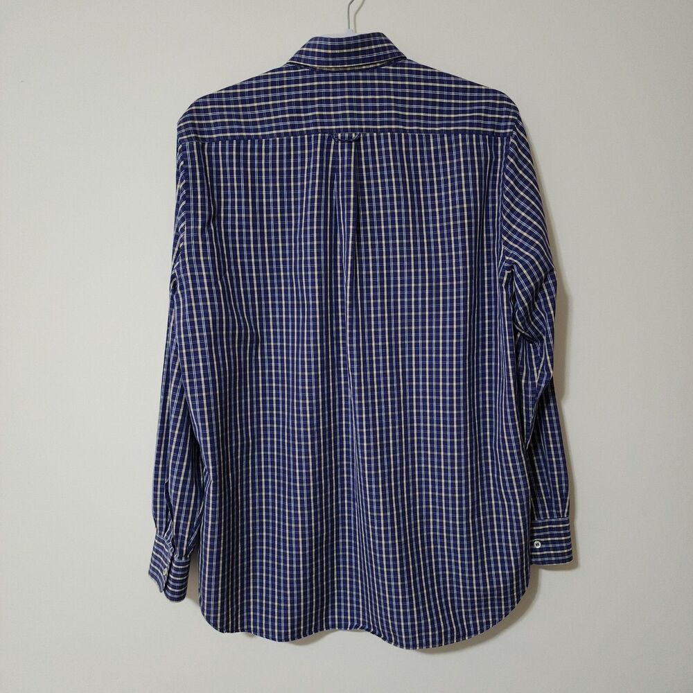 From The House of BOGGI Mens Plaid Long Sleeve Shirt Blue Beige Cotton Sz 41/16 - Picture 4 of 11